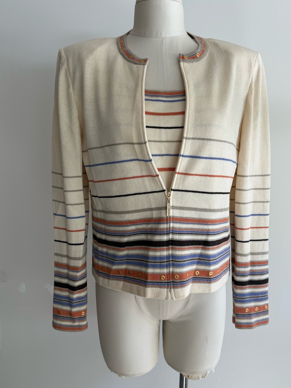 vintage St. John Sport zip-up cardigan and matching knit tank top set